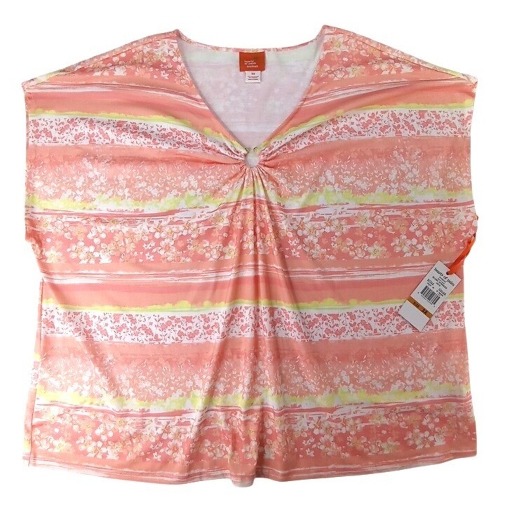 NWT-Hearts‎ of Palm Woman Blush Strokes Print V Neck Gathered Ring Top 3X